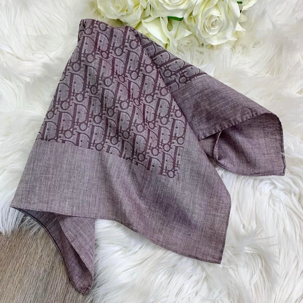 Vintage Christian Dior Cotton Dusty Lavender Purple Monogram Print Scarf